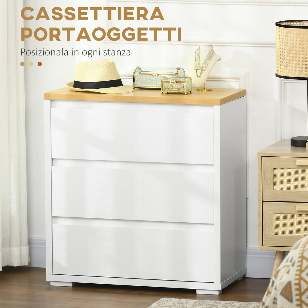 Homcom 3 -drawer chest of drawers in white chipboard for bedroom, study and living room, 70x37x75cm - Borgè