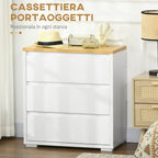Homcom 3 -drawer chest of drawers in white chipboard for bedroom, study and living room, 70x37x75cm - Borgè