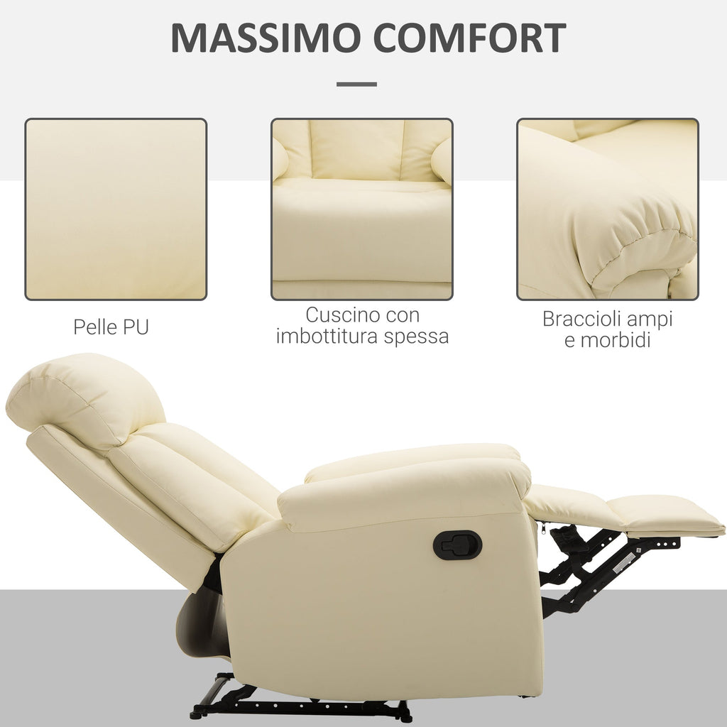 Ergonomic padded Relaxable Relaxable Armchair With SimilPel Poglipies 80 x 97 x 107cm Cream - Borgè