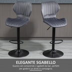 ALICE | Set of 2 Grey Velvet Bar Stools with adjustable height and footrests - Borgè