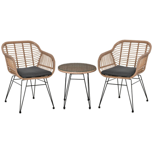 Garden Furniture Set in Rattan PE, 2 chairs with Cushions and Table | Outsunny - Borgè