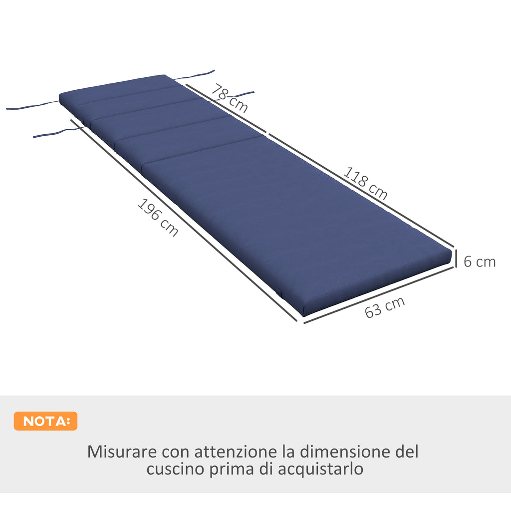 Outsunny cushion for deck chairs and sunbed bed with fixing laces, dark blue - Borgè