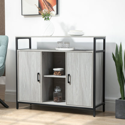 Modern wooden belief with 2 lockers and shelves, 100x34x87.2cm, light Grey - Borgè