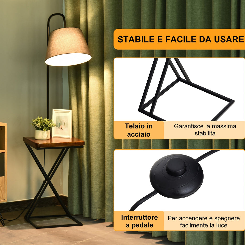 ground lamp with steel and wood shelf - Borgè