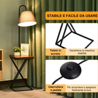 ground lamp with steel and wood shelf - Borgè