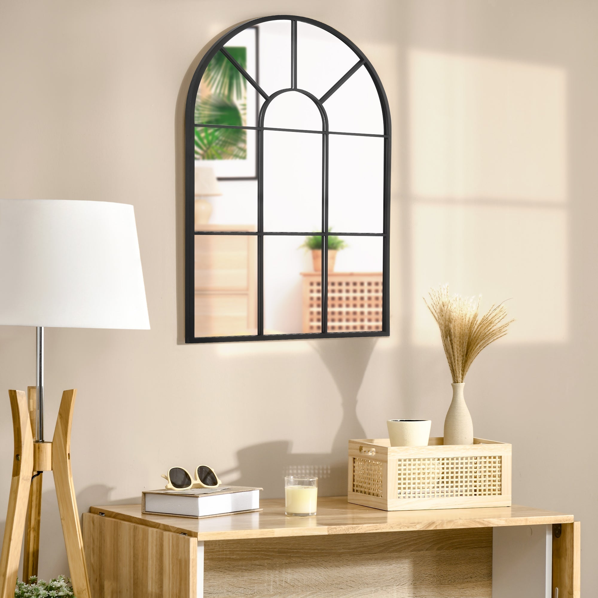 Modern Wall and Arco -shaped mirror 91x60 cm for bedroom and living room, in black and glass metal - Borgè