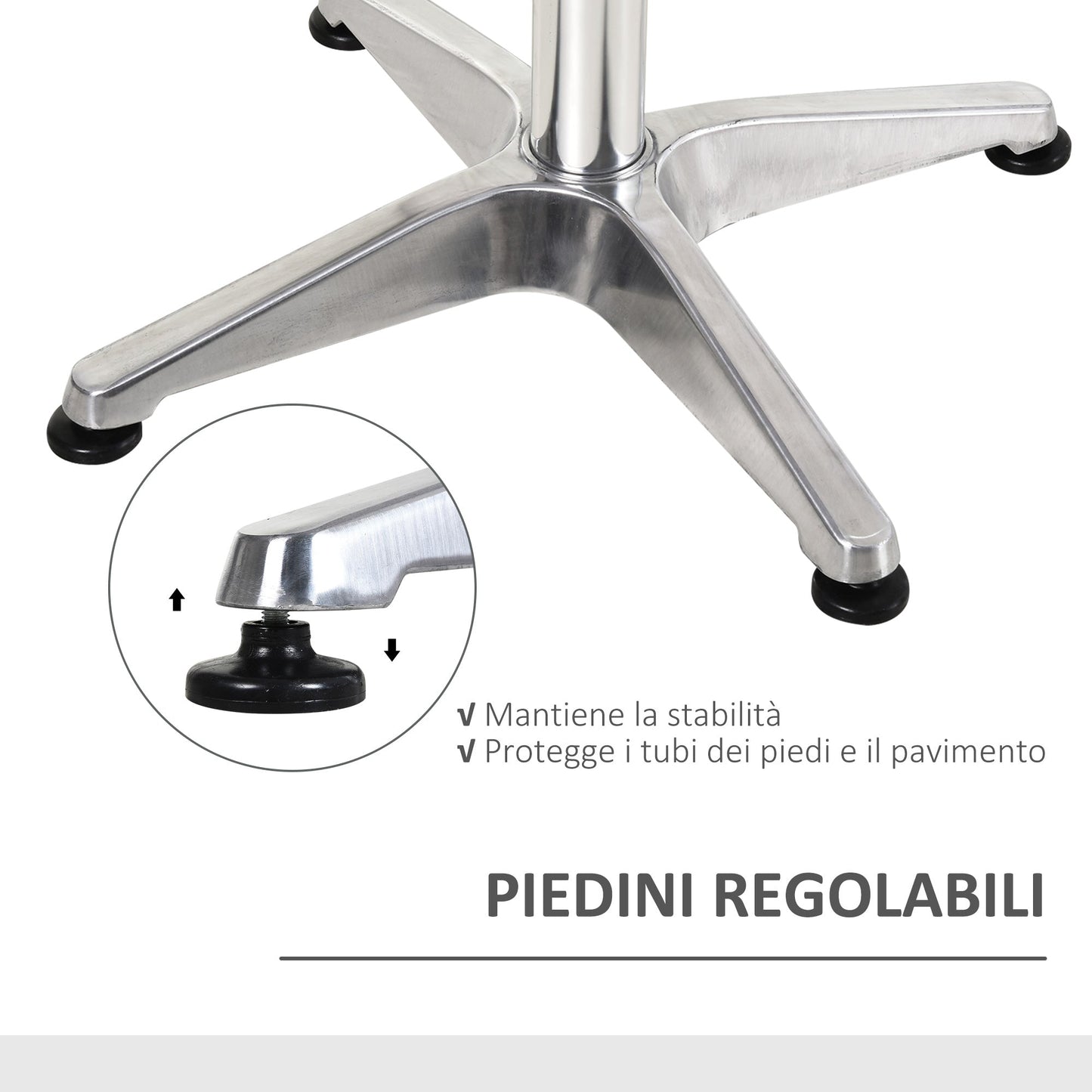 Homcom Table Table Bar Restaurant in Square Stainless Steel 60x60cm Height 70-110cm - Borgè