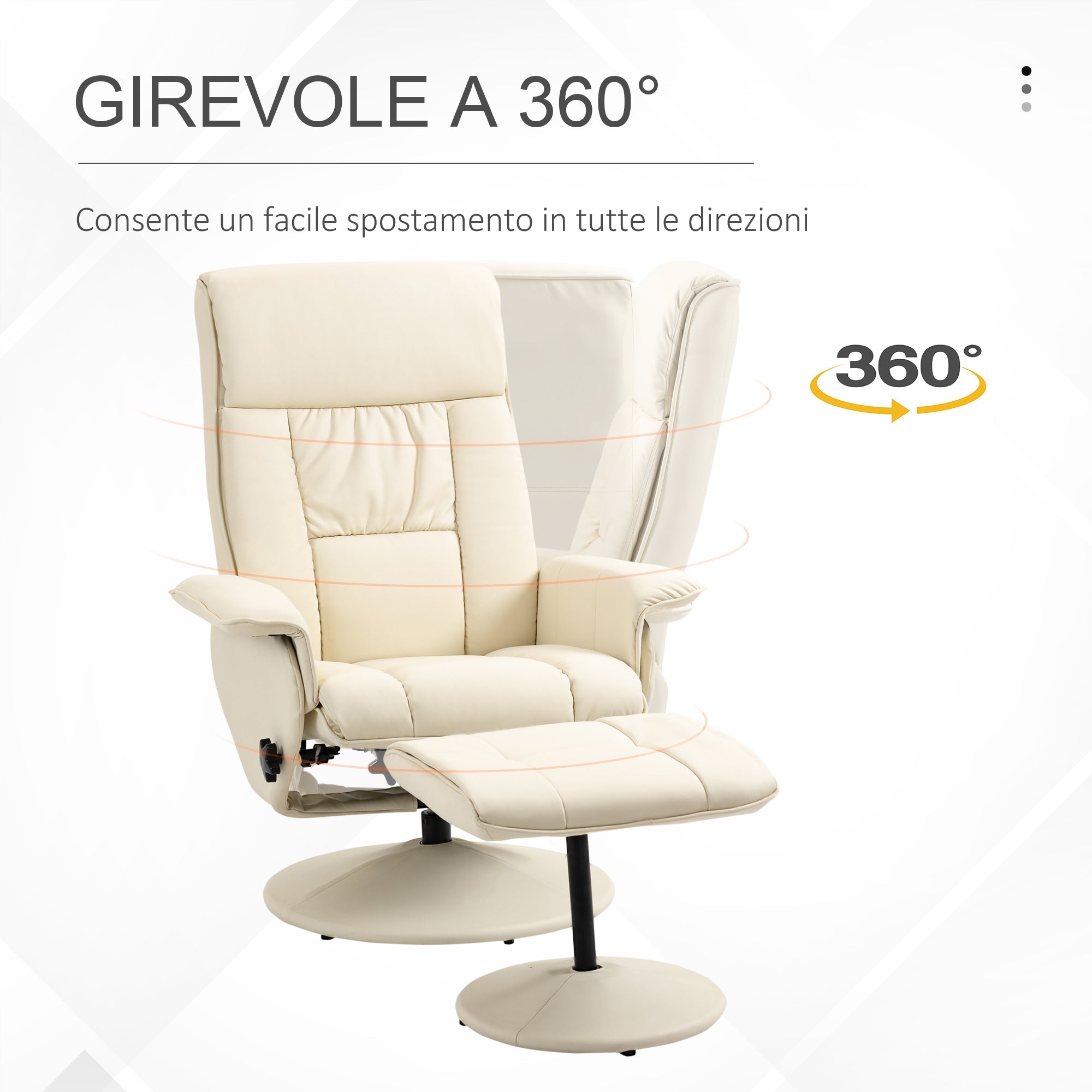 CREMA | Cream Armchair up to 135 ° with swivel seat and with footrests | 80x69x110cm - Borgè