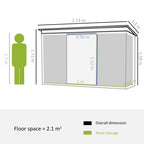 Steel Garden House with Double Sliding Door and air intakes, 213x130x173 cm, green - Borge' Group Limited