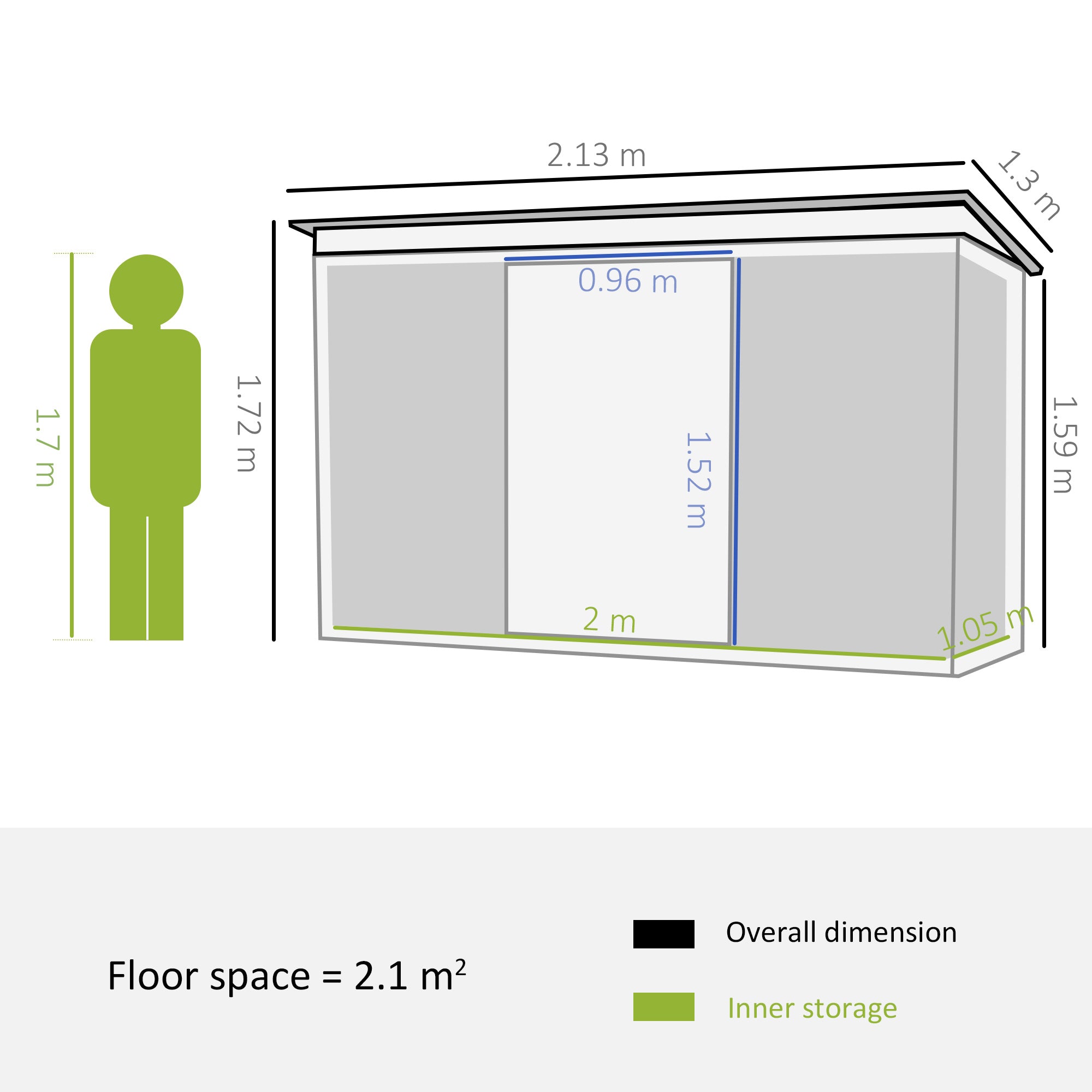 Steel Garden House with Double Sliding Door and air intakes, 213x130x173 cm, green - Borge' Group Limited