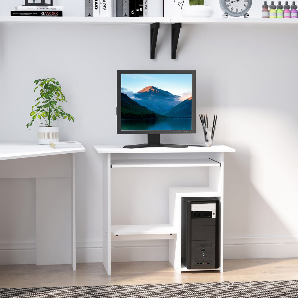 compact desk with shelves and shelf removable wooden keyboard, 80x45x75cm, white - Borgè