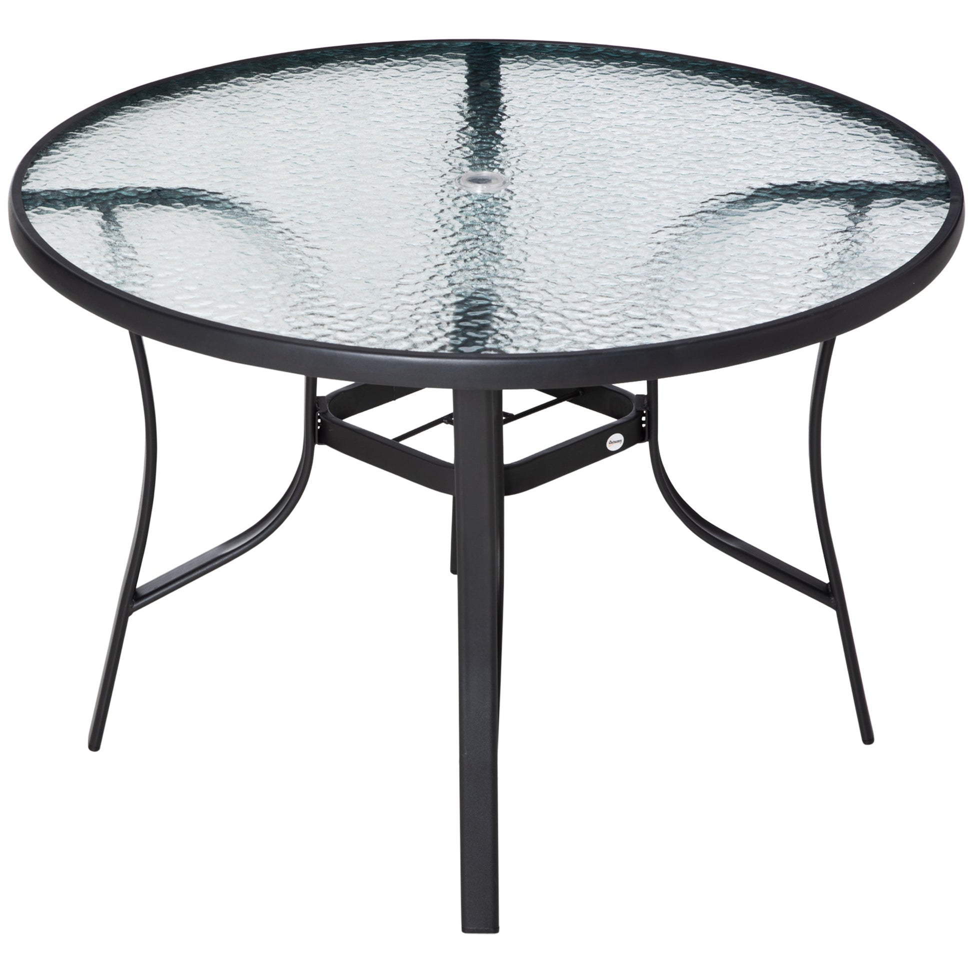 Round Garden Table with Umbrella Hole Steel and Glass, Ф106.5x71cm, Black - Borgè