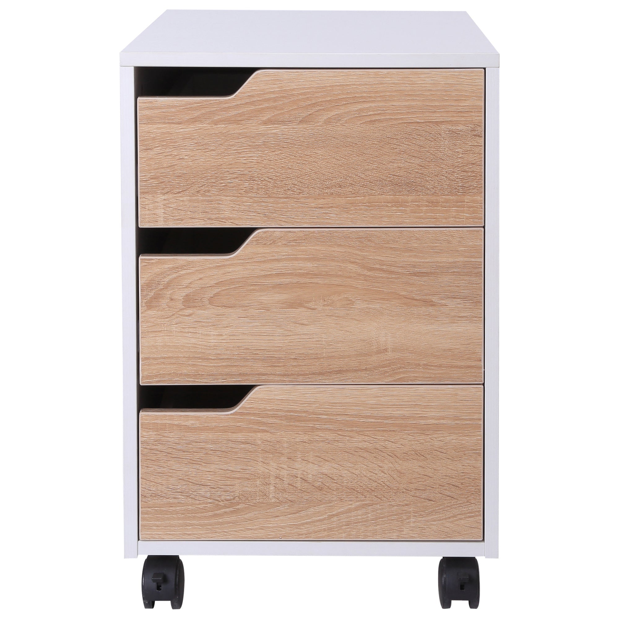 MDF chest of drawers with 3 drawers and wheels for office or white and wood study, 40x50x57.5cm - Borgè