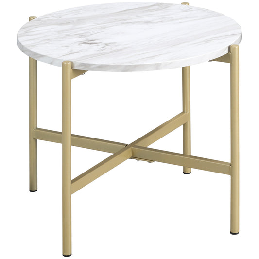 coffee table with marble effect support top and golden metal structure, Ø55x45cm, white