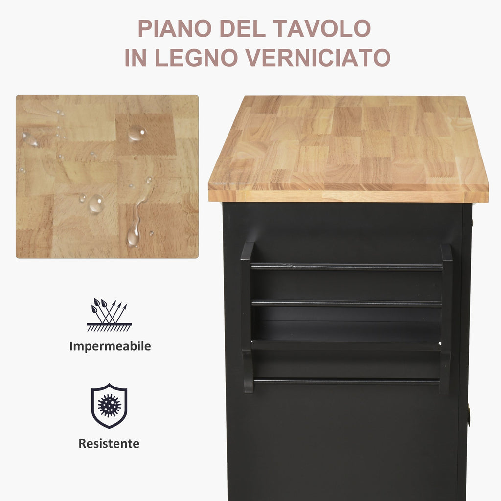 Black Kitchen Trolley with drawers 111x44.5x82.5 cm - Borgè