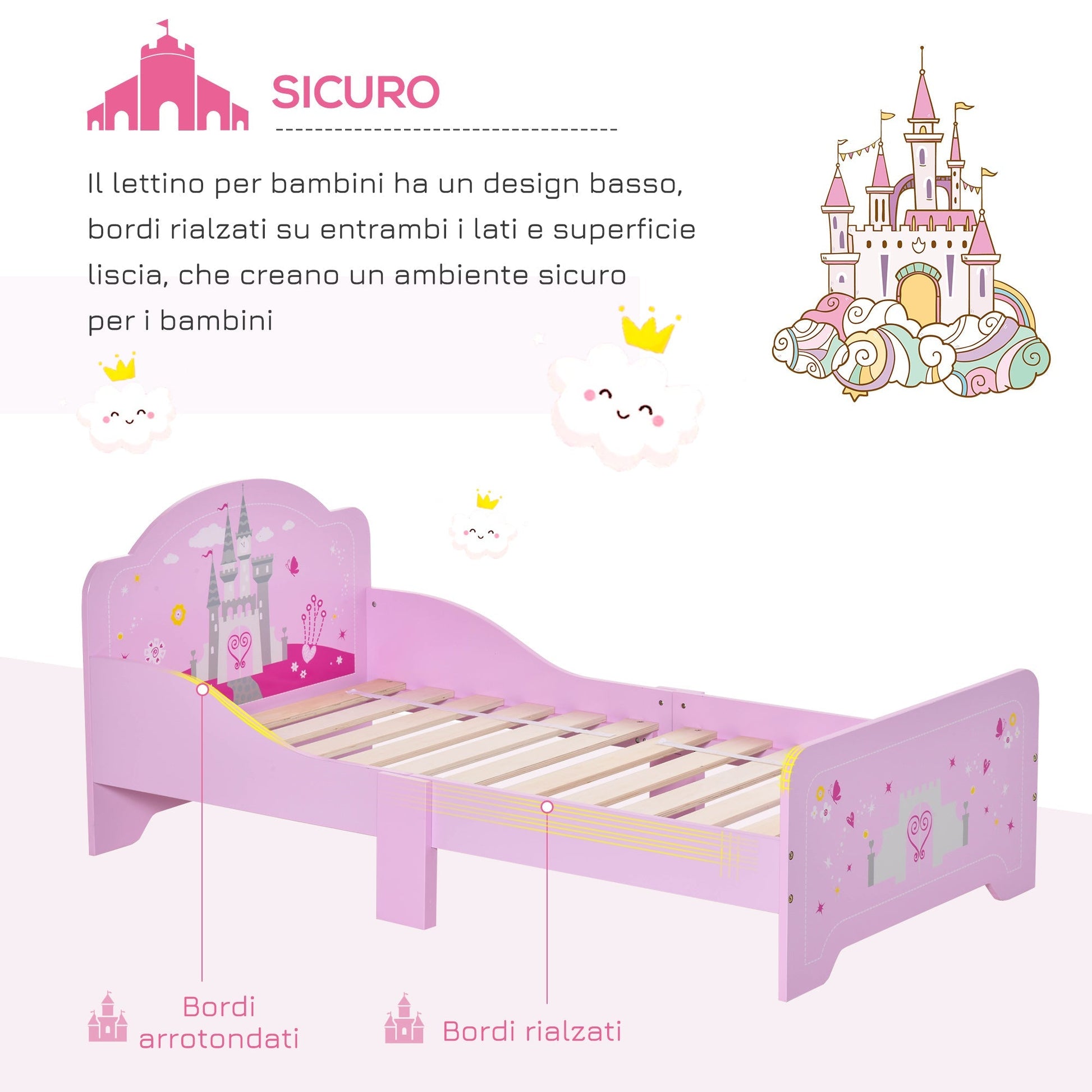 read for children for 3-6 years with wooden - pink safety sides - Borgè