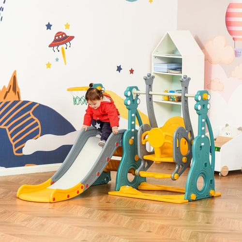 slide for children 18 months-3 years with adjustable swing and basket in multicolor hdpe 152x149x107cm - Borgè