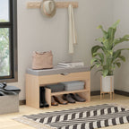 Scarpiera 2 in 1, wooden bench with padded seat and hidden compartment, for entry/input, 80 x 30 x 48cm - Borgè