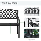 2-Seater Outdoor Bench with Armrests in Steel and Cast Iron, 128x58.5x89cm, Black - Borge' Group Limited