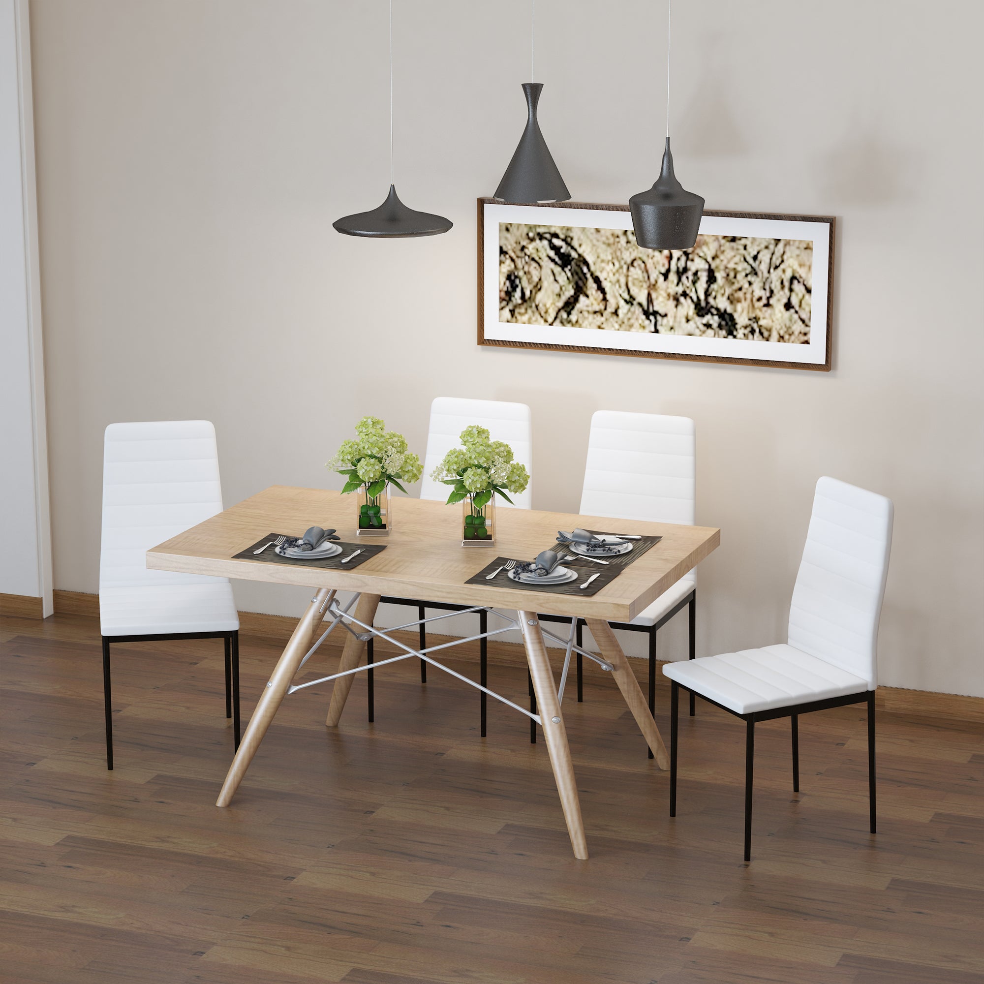 Homcom Set 4 Padded Modern Style Chairs in Metal and Fabric - White - Borgè