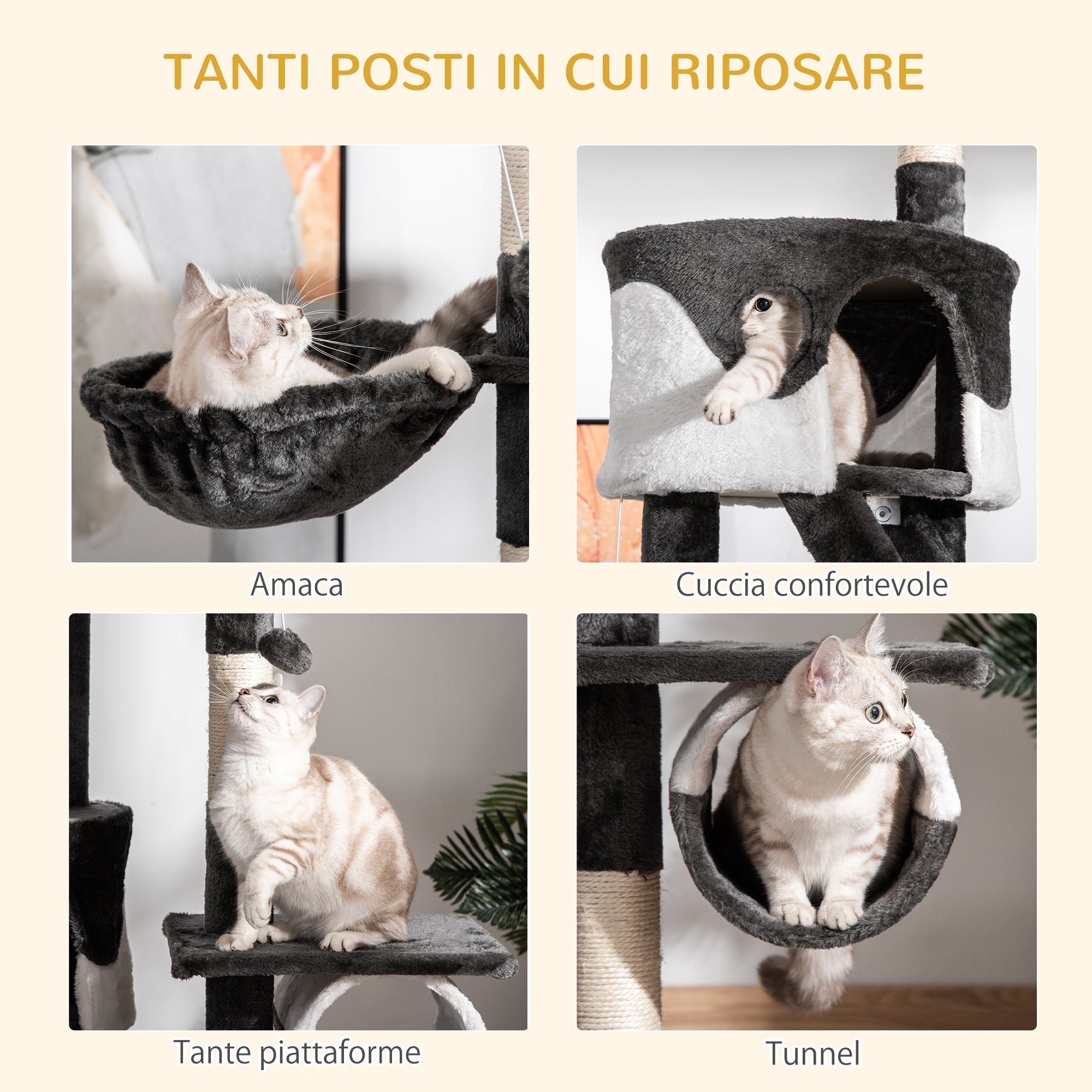 Cat Tree for cats with Scratch Pole for up to 5 Kgs Cat 240-260CM - Borge' Group Limited