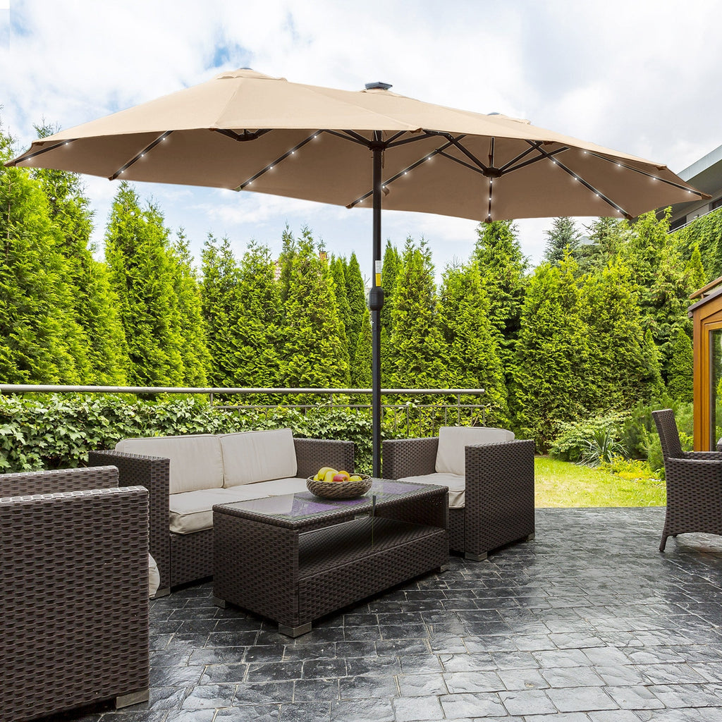 Double Garden Umbrella |  4.5m with 48 LED lights and Crank - Borge' Group Limited