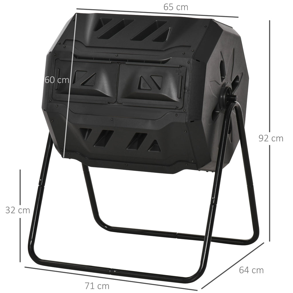 2-Section Rotating Garden Composter with 8 Air Vents, Home Composter in Steel and PP, 160 L, for Composting Organic Waste, 71x65x96 cm, Black - Borge' Group Limited