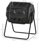 2-Section Rotating Garden Composter with 8 Air Vents, Home Composter in Steel and PP, 160 L, for Composting Organic Waste, 71x65x96 cm, Black - Borge' Group Limited