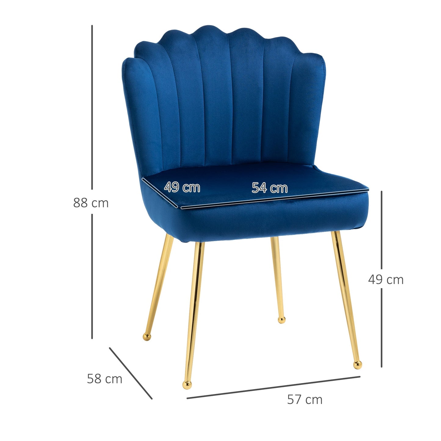 Set 2 modern and padded chairs for living room or living room with velvet effect coating, 57x58x88cm - blue - Borgè