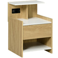 Homcom modern bedside table with 2 sockets and USB ports and a chipboard drawer, 40x40x60cm, wooden color - Borgè