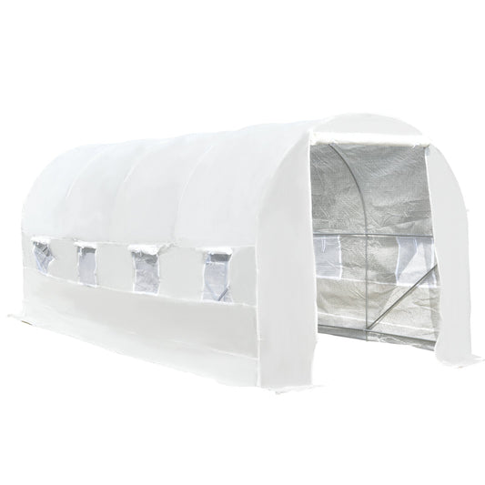 Outsunny 5x2x2m Tunnel Garden Greenhouse with Steel Frame and White Polyethylene Sheet - Borgè