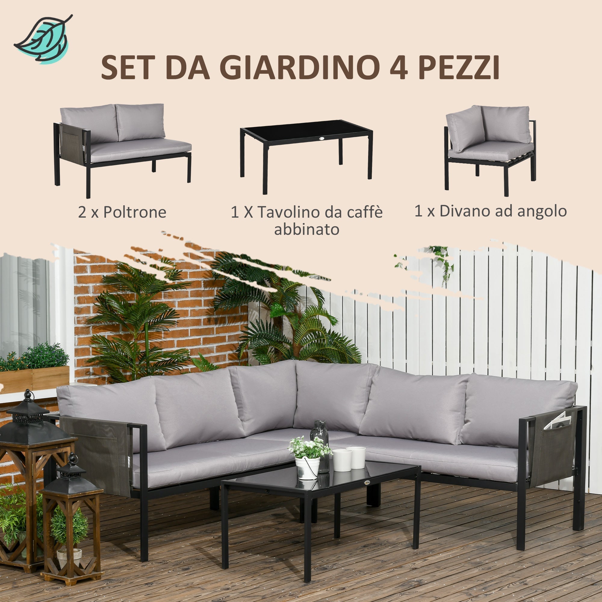 PARIS | 4 Piece Garden Set with 2 Sofas, Corner Chair and Tempered Glass Coffee Table - Borge' Group Limited
