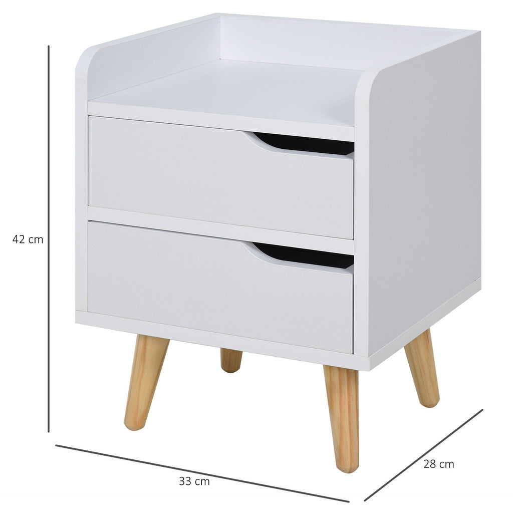 bedside table with modern white design with drawers and wooden feet - Borgè