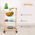 Wooden Trolley on 4 Level Kitchen Trolley in Pine wood and 4 swivel wheels | 40x30x76 cm - Borgè