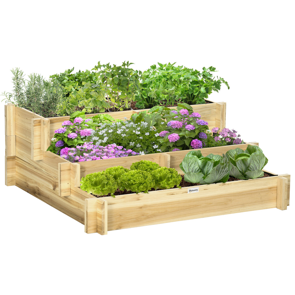 Outsunny garden raised at 3 levels in fir wood for vegetables, flowers and garden plants 93x93x35 cm - Borgè