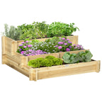 Outsunny garden raised at 3 levels in fir wood for vegetables, flowers and garden plants 93x93x35 cm - Borgè