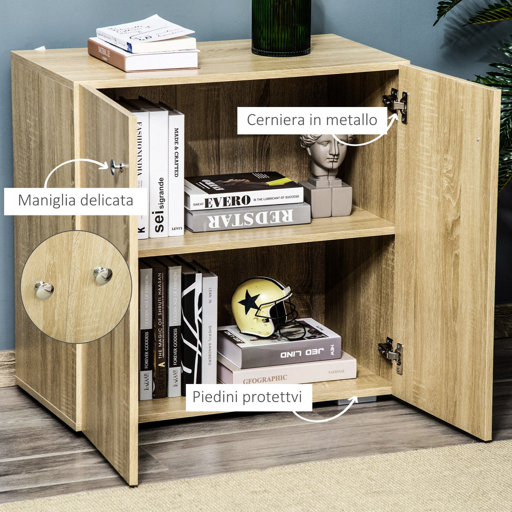 Multiuse cabinet with 2 doors for living room or office, 70x39x70cm - Wooden color - Borgè