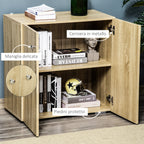 Multiuse cabinet with 2 doors for living room or office, 70x39x70cm - Wooden color - Borgè