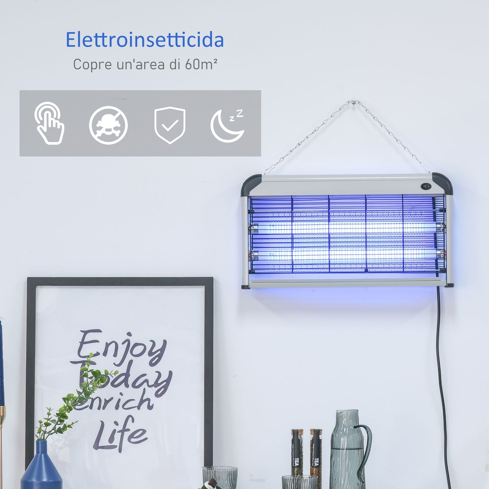 Outdoor and Indoor Electric Insect Killer with UV Mosquito Lamp for 60m², 30W Electric Mosquito Killer, Black and Silver - Borge' Group Limited