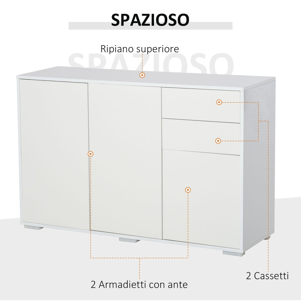 Multiuse cabinet 2 drawers and 2 pressure cabinets, white, white - Borgè