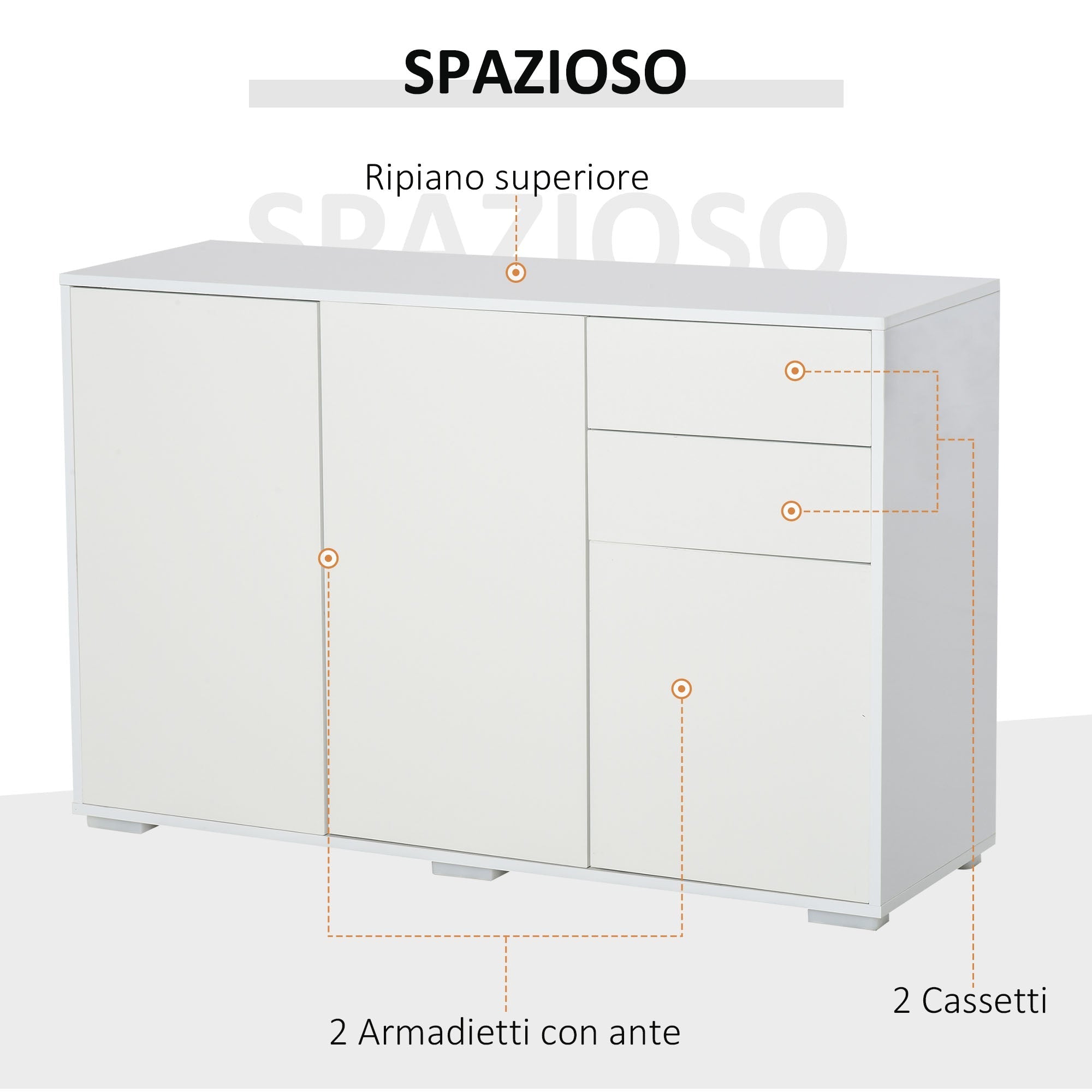 Multiuse cabinet 2 drawers and 2 pressure cabinets, white, white - Borgè
