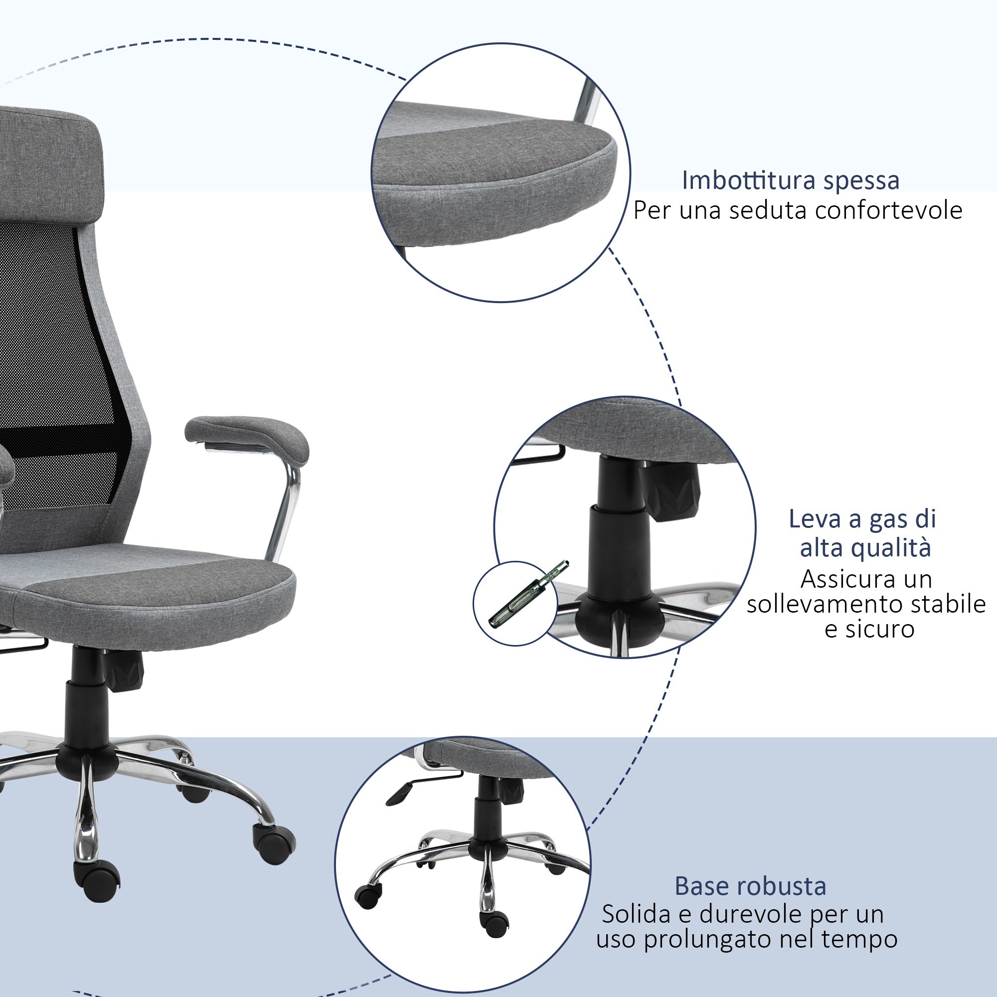 VATER CHAIR CHAIR OFFICOMICAL OFFICE, Adjustable height and rocking in Grey mesh fabric - Borgè