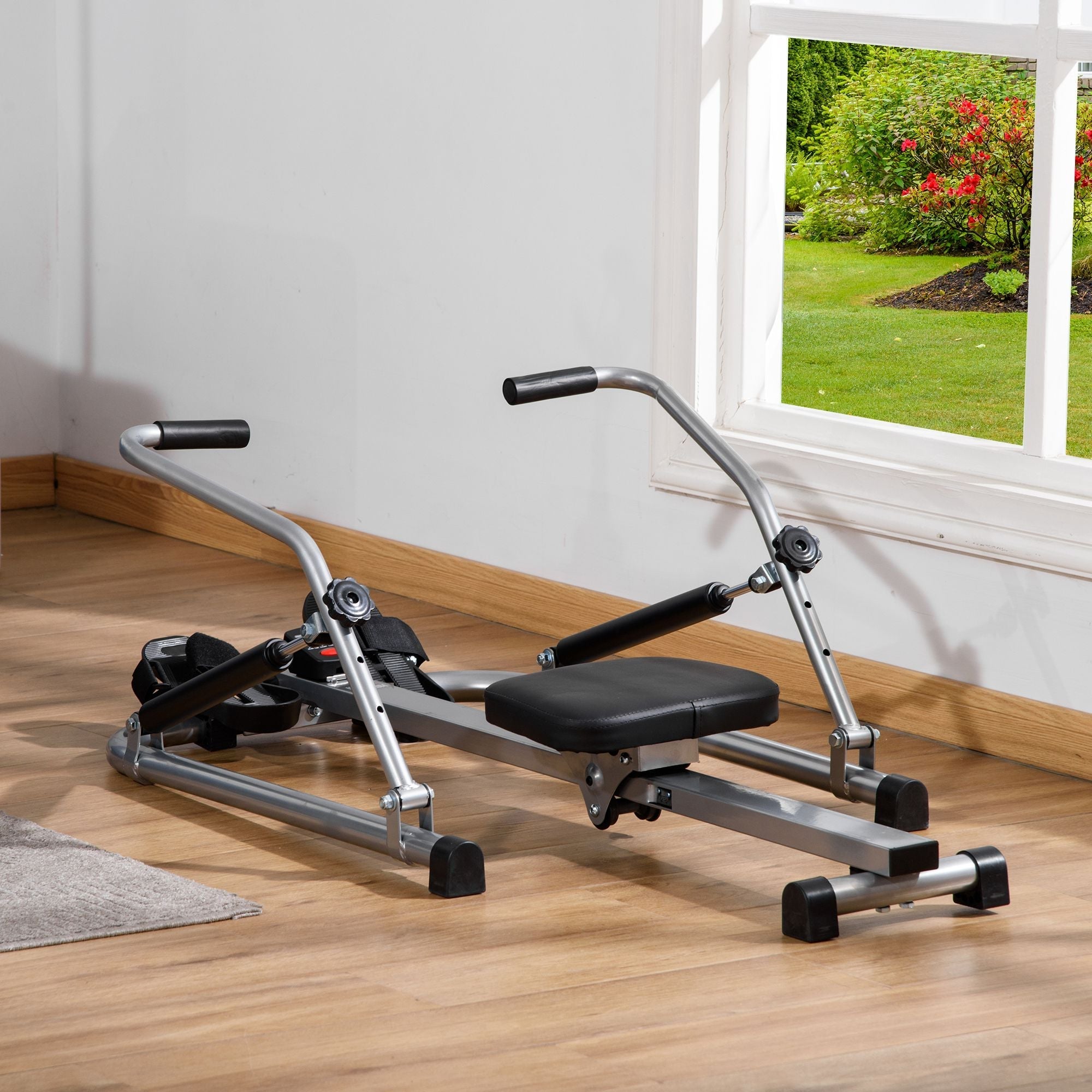 Folding Rowing Machine, 4 Resistance Levels and Display, Steel and ABS, 129x70x70 cm - Borge' Group Limited