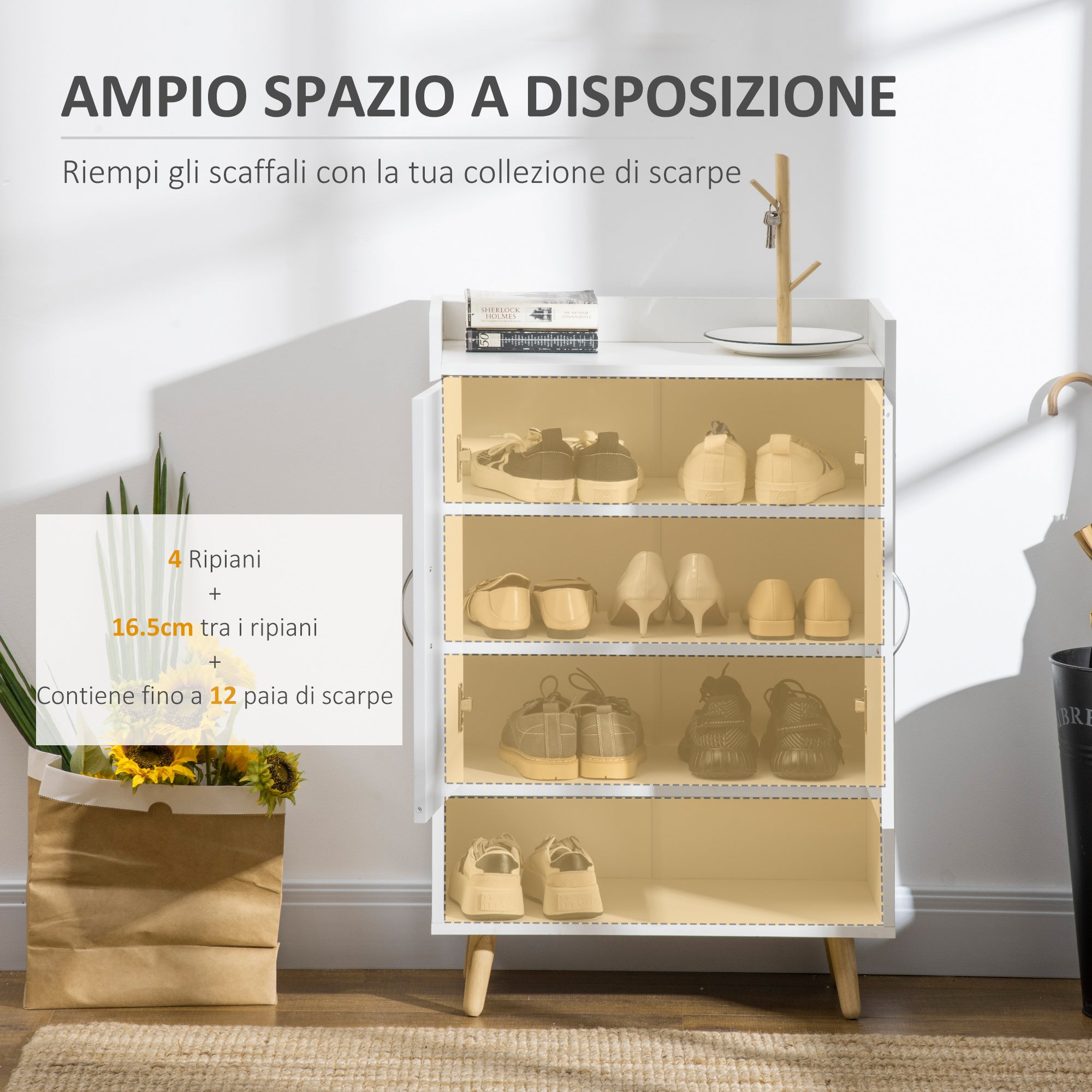Mobile Mobile Board Wooden Wood Road with open shelf, Design Shoeing Wardrobe for Entrance, 60x30x92cm - Borgè