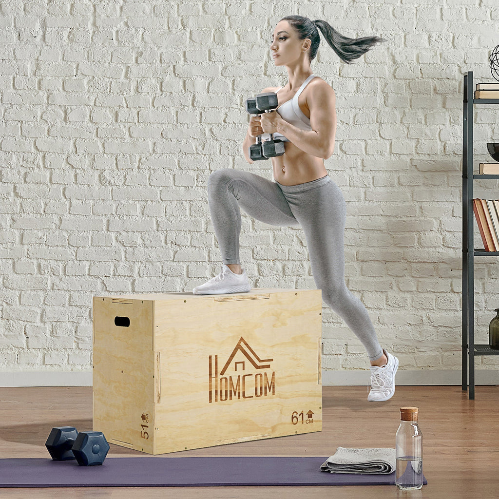 3-Height Wooden Plyo Box, Plyometric Jumping Box Capacity 120kg, 61x51x76cm - Borge' Group Limited