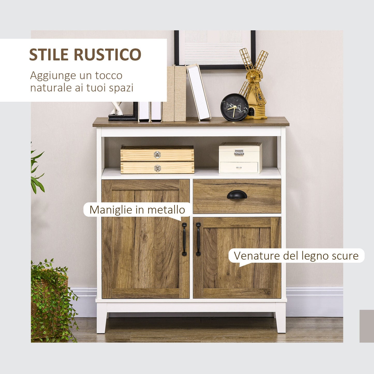 Kitchen Rustic Style Cabinet White and Brown |