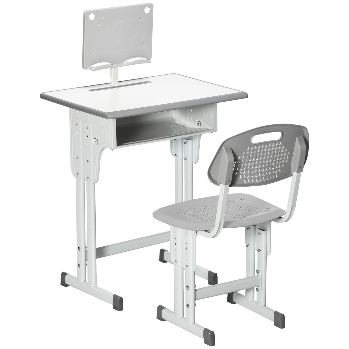 School desk with adjustable height chair and light for children 6-12 years, steel and mdf, Grey - Borgè