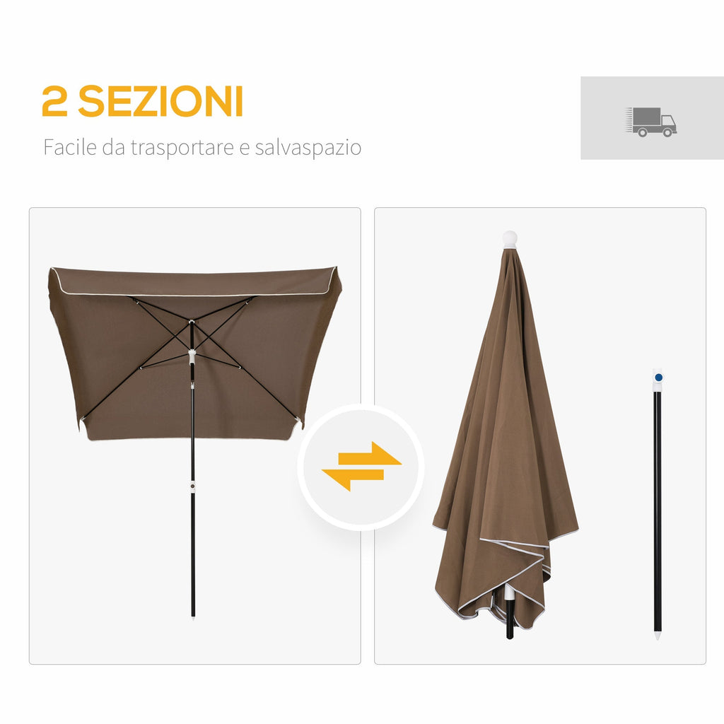 2x2m Outdoor Umbrella with Square Canopy, Adjustable and Portable, in Metal and Polyester, Coffee - Borge' Group Limited