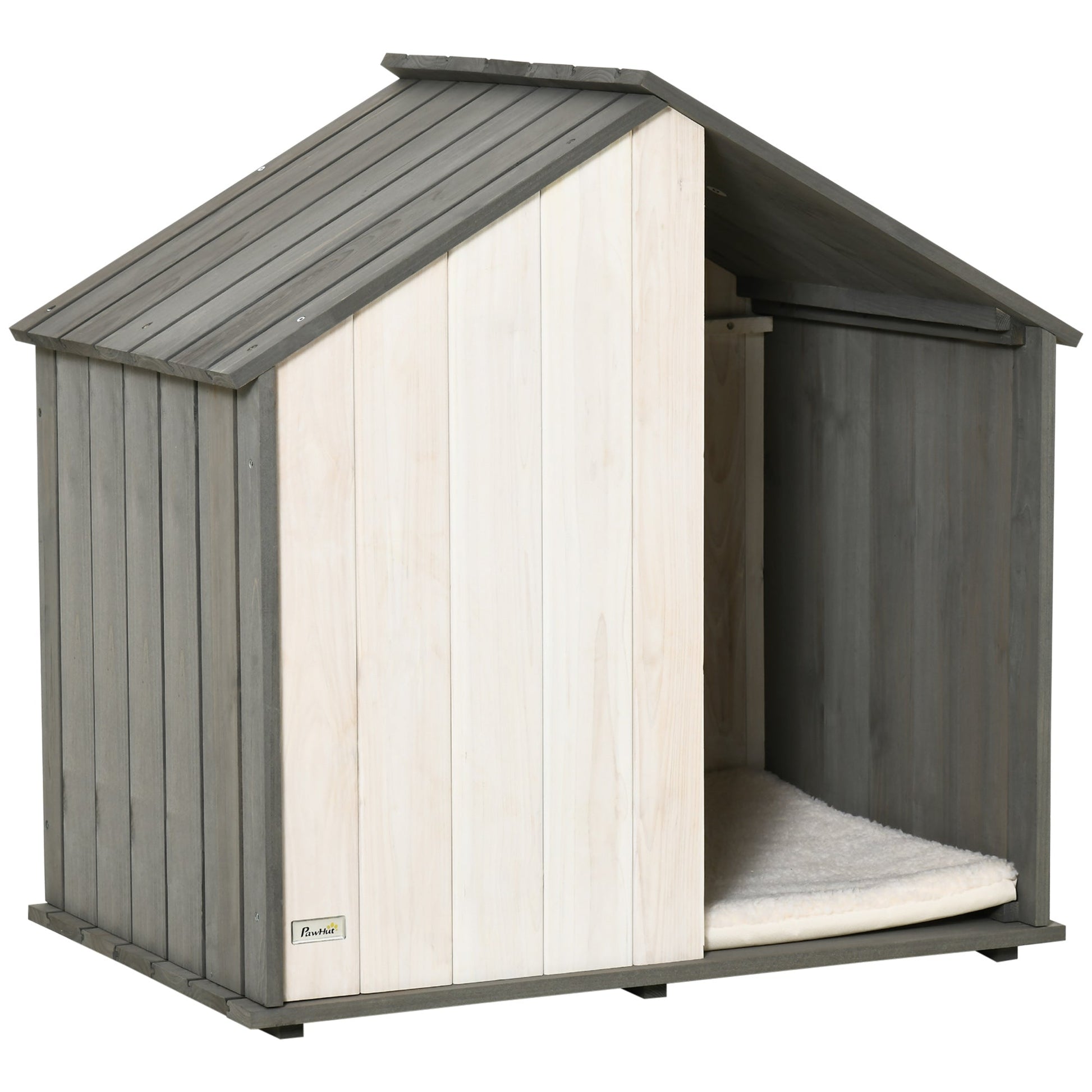 PAWHUT COCCIA FOR DOGS IN THE ENOUGH Wooden house, small and medium -sized dogs Max. 15kg, with pillow included, Grey and white - Borgè