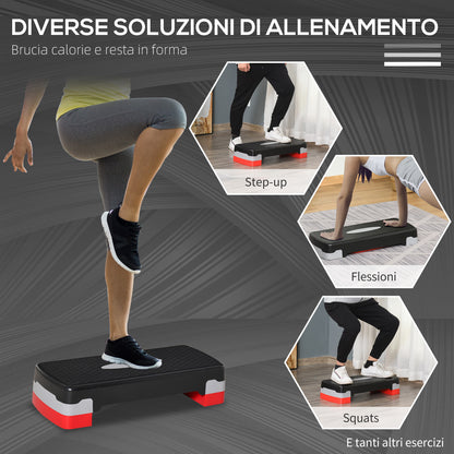 Homcom Step Fitness for Aerobics with adjustable height 10-15 cm, 68x29cm black and red - Borgè